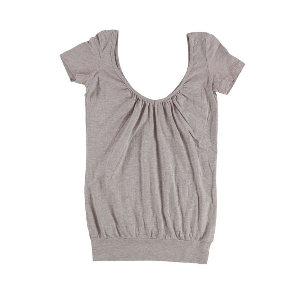 Charlotte Womens Heathered Wide V-Neck Ruched Embellished T-Shirt, NWT